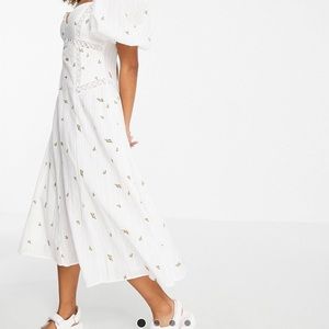 ASOS Design Premium Puff Sleeve Trapeze MIDI Dress